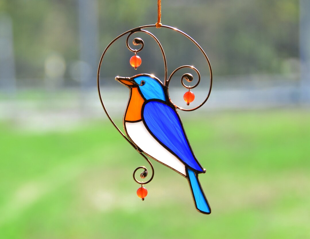 Handmade Stained Glass Hummingbird Suncatcher – Vibrant Blue & Green Bird Window Hanging – Nature Lover Gift