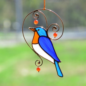 Stained glass bird gift, bluebird suncatcher, bird lover gift, stained glass bird suncatcher for window