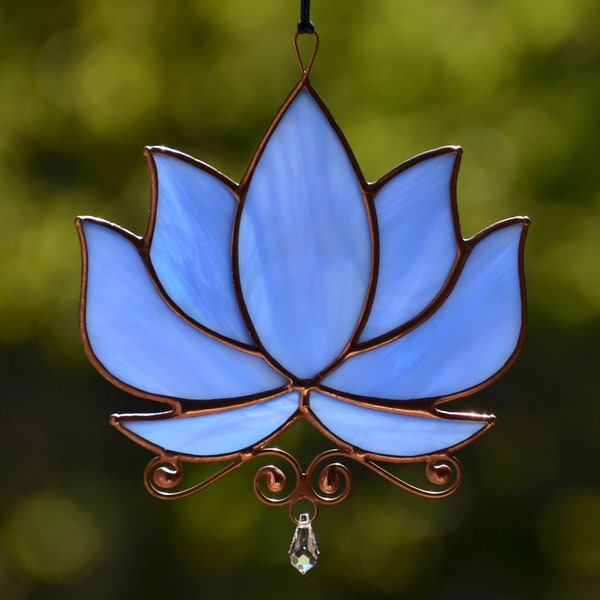Stained glass lotus window hanging  crystal suncatcher, yoga lover gift