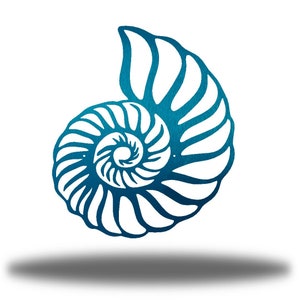 May include: A blue metal nautilus shell wall decor with a detailed spiral design. The shell is a popular symbol of growth and transformation.