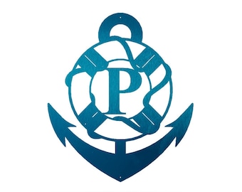 Anchor Life Preserver Custom Initial Metal Wall Art Beach Decor