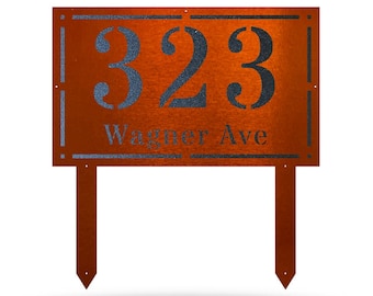 Customizable Modern Rectangle Metal Yard Address Stake | Single Sided Double Layer
