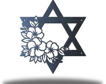 Floral Star of David Metal Wall Art, Jewish Floral Decor, Indoor Outdoor Judaica Wall Hanging