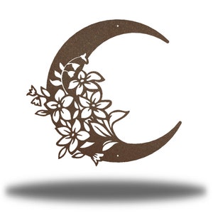 Floral Moon Moon Metal Wall Art Steel Outdoor Decor Rust