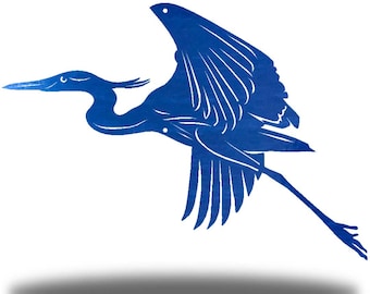 Flying Heron Metal Wall Art | Steel Animal Coastal Decor