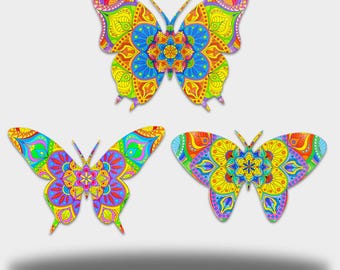 Printed Butterfly Bundle Metal Wall Art Set, Colorful Garden Butterfly Decor, Sublimated Metal Wall Hanging (Front-Printed Only)