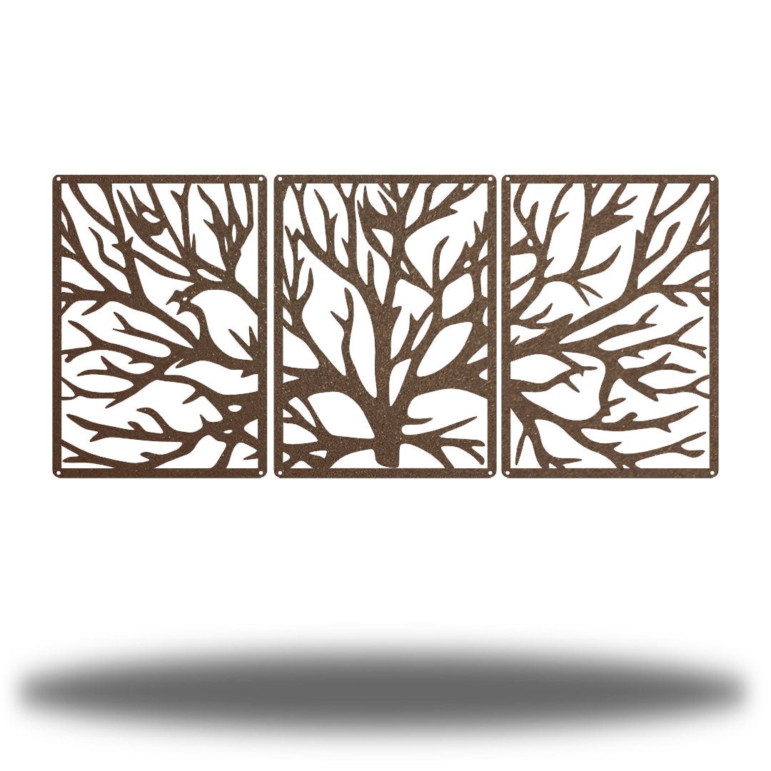 3 Section Tree Metal Wall Art Steel Home Decor - Etsy