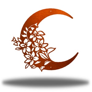 Floral Moon Moon Metal Wall Art Steel Outdoor Decor Copper