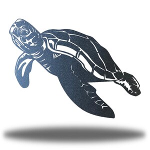 Swimming Sea Turtle Coastal Metal Wall Art Steel Decor Czarny