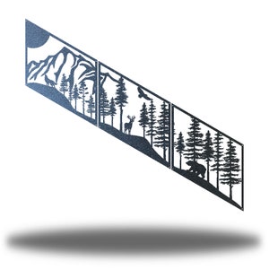 Riverside Designs 3 Panel Slanted Outdoor Wildlife Scene Metal Wall Art Sectioned Steel Decor