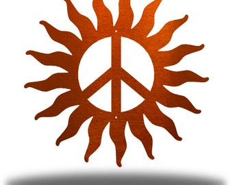 Peace Sign Sun | Unique Hippie Metal Wall Art Stylish Steel Outdoor Decor