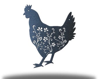 Garden Chicken Metal Wall Art, Rustic Farmhouse Chicken Decor, Outdoor Garden Coop Wall Hanging