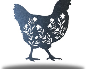 Floral Chicken Farm Metal Wall Art Home Steel Decor