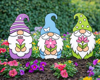 Gnome Garden Stake Bundle | Metal Garden Decor | Outdoor Yard Stakes | Whimsical Gnome Lawn Art | Powder Coated Steel