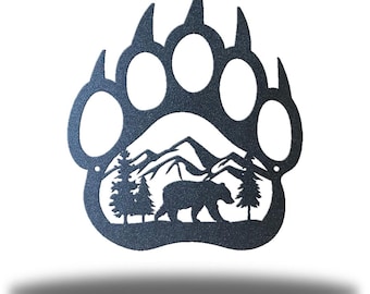 Bear Claw Metal Wall Art, Bear Paw Wall Decor, Rustic Cabin Decor, Outdoor Wilderness Wall Hanging