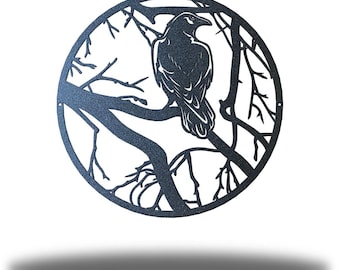 Raven Circle Metal Wall Art, Crow Silhouette Wall Decor, Gothic Raven Wall Hanging, Witchy Halloween Outdoor Decor