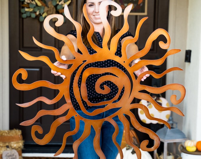 Metal Sun Wall Art, Rustic Boho Garden Decor, Outdoor Patio Accent