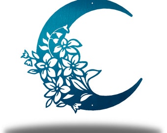 Floral Moon Moon Metal Wall Art Steel Outdoor Decor