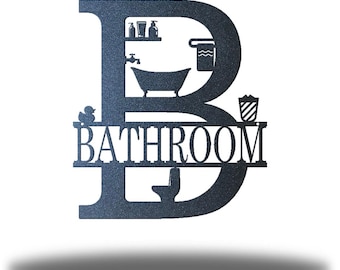 Bathroom Metal Wall Sign, Rustic Farmhouse Bathroom Decor, Powder Room Wall Hanging, Metal Bathroom Sign