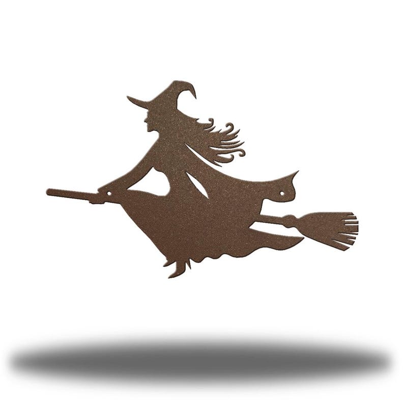 Witch On A Broom Steel Wall Art | Spooky Seasonal Decor Rust
