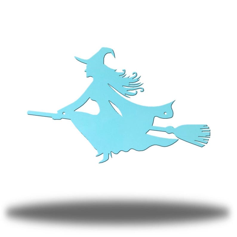 Witch On A Broom Steel Wall Art | Spooky Seasonal Decor Sea Foam