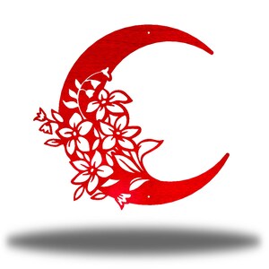 Floral Moon Moon Metal Wall Art Steel Outdoor Decor Red