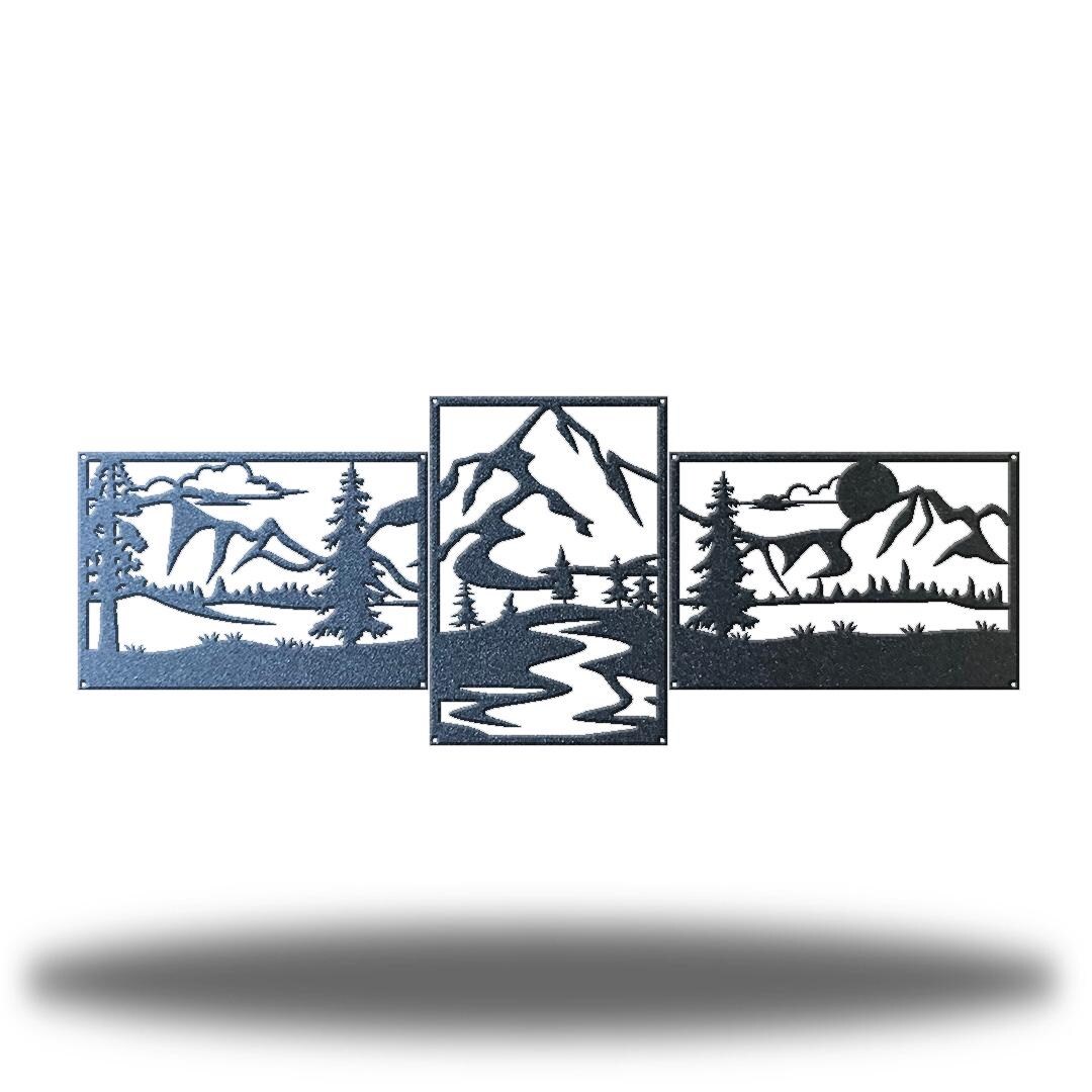 3 Section Mountain Scene Metal Wall Art, Rustic Cabin Wall Decor, Large — free download