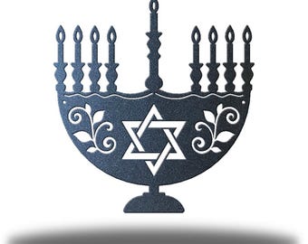 Menorah Metal Wall Art, Jewish Holiday Decor, Hanukkah Menorah Wall Hanging, Indoor Outdoor Judaica Art