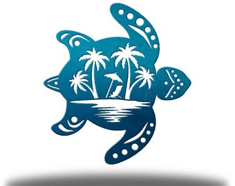 Coastal Turtle Metal Wall Art, Sea Turtle Beach House Decor, Nautical Ocean Wall Hanging, Outdoor Marine Life Sign