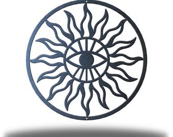Sun Watcher Metal Wall Art, Geometric Sun Decor, Boho Sun Wall Hanging, Modern Outdoor Metal Art
