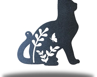 Floral Cat Metal Wall Art, Cat Silhouette Wall Decor, Kitty Lover Gift Decor, Floral Cat Wall Hanging