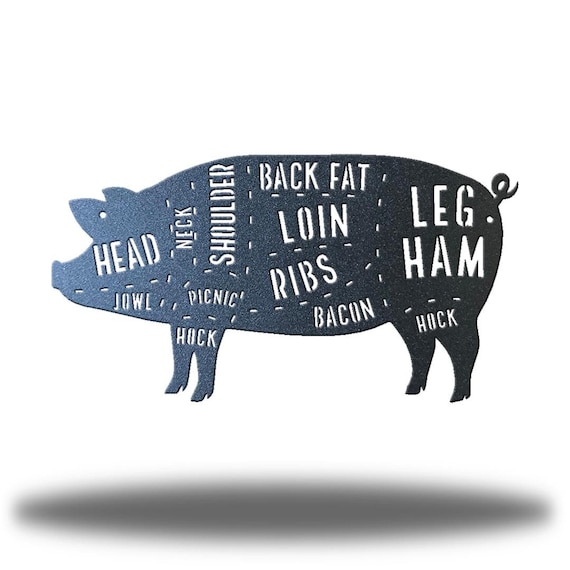 キャンバス画　pig 豚 カット部位 デザイン画 Butcher's Pig Metal Wall Art, Pig Cut Diagram Kitchen Sign, Rustic