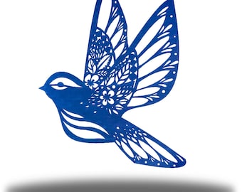 Floral Bird Outdoor Metal Wall Art | Steel Bird Yard Decor
