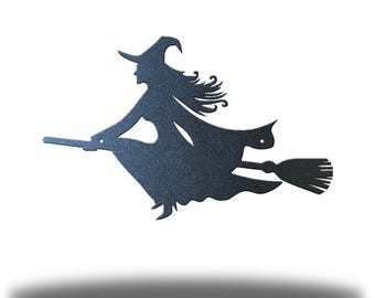 Witch On A Broom Steel Wall Art | Spooky Seasonal Decor