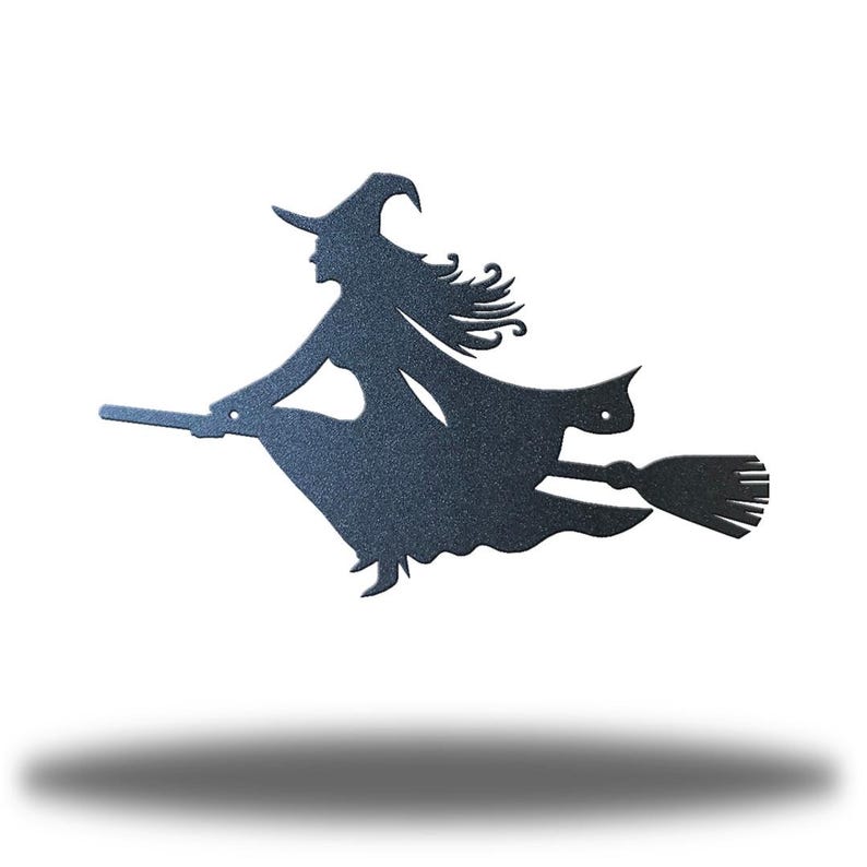 Witch On A Broom Steel Wall Art | Spooky Seasonal Decor Black