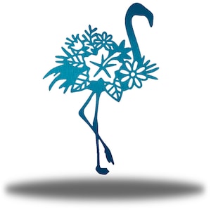 Floral Flamingo Metal Art Wall Decor Sign