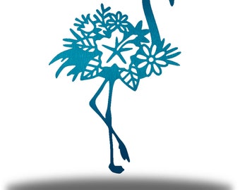 Floral Flamingo Metal Art Wall Decor Sign