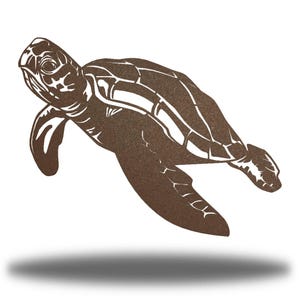 Swimming Sea Turtle Coastal Metal Wall Art Steel Decor Rust