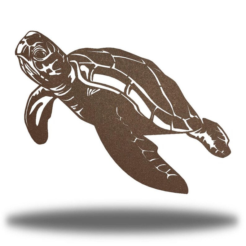 Swimming Sea Turtle Coastal Metal Wall Art Steel Decor Rust