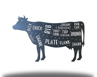 Butcher's Cow Metal Wall Art, Meat Cut Diagram Wall Decor, Farmhouse Kitchen Sign, Rustic Butcher Shop Decor