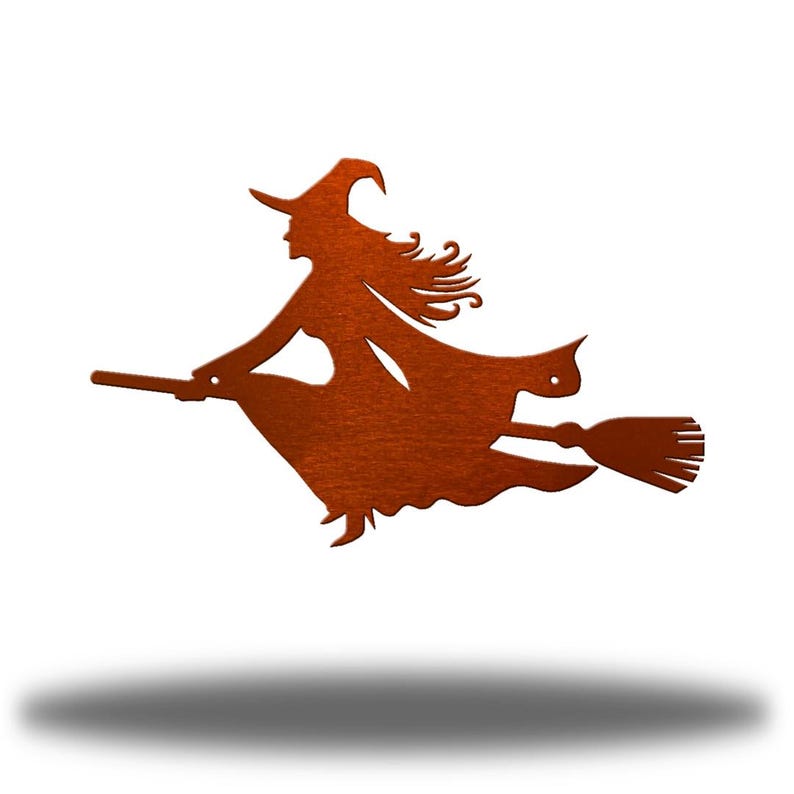 Witch On A Broom Steel Wall Art | Spooky Seasonal Decor Copper