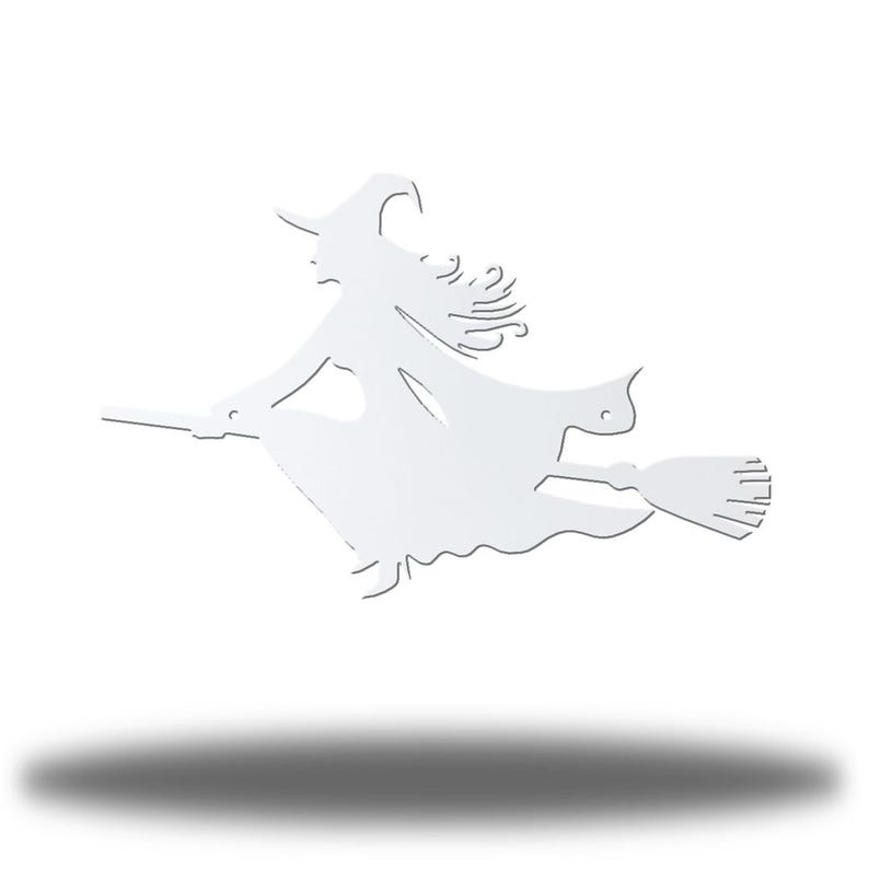 Witch On A Broom Steel Wall Art | Spooky Seasonal Decor White