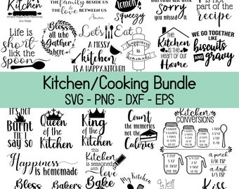 Kitchen Quotes SVG Bundle, Cooking Designs (Digital Download)