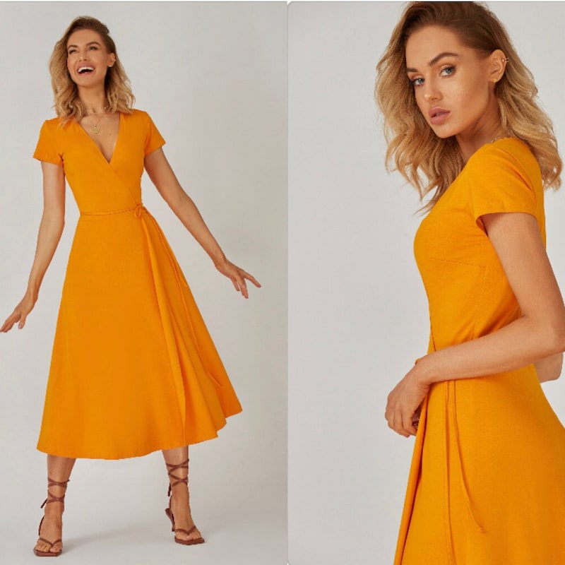7200037 Orange Draped Waist Dress main image 1
