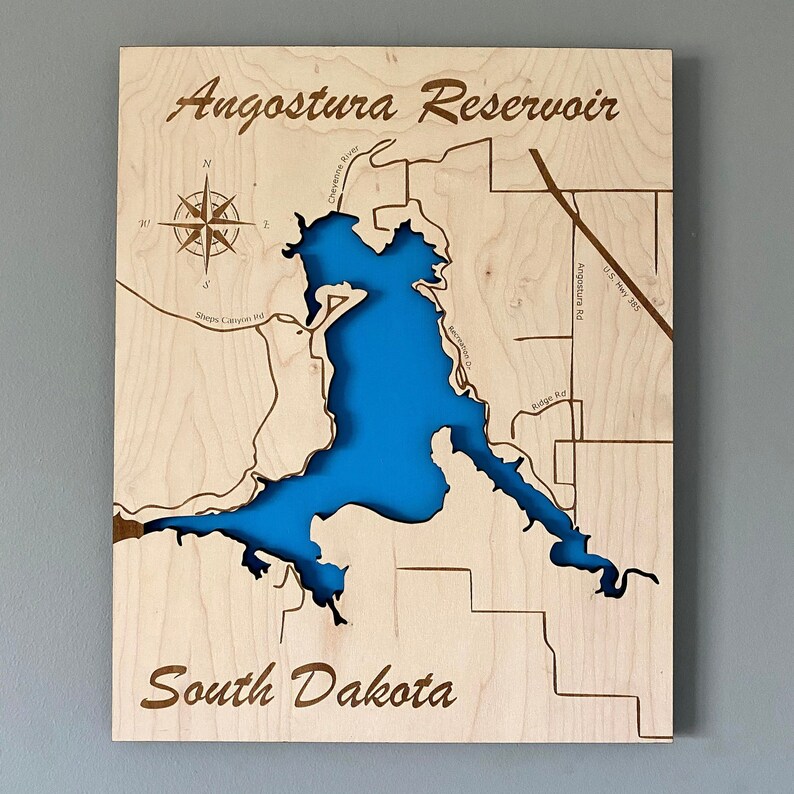 Angostura Reservoir Map Custom Lake Map Lake House Gift Etsy Hong Kong