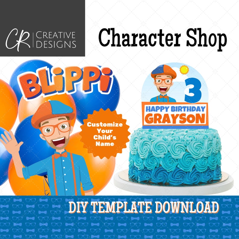Blippi Birthday Cake Topper Download Printable Template | Etsy