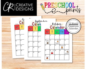 Preschool Monthly Calendar Template - Etsy