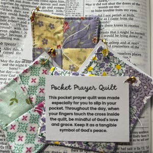Pocket Prayer Quilt with tiny cross inside. Heartfelt gift to let someone know they are loved, and you are thinking of them.