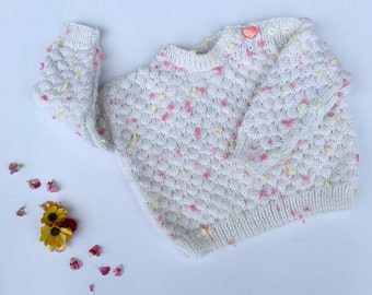 Sweater for Baby Girl Pullover for Infant White and Pink Baby Sweater