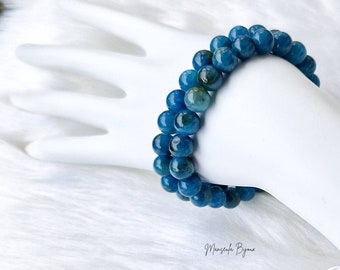 Lot de 2 bracelets en Pierres naturelles Apatite bleue (8mm).